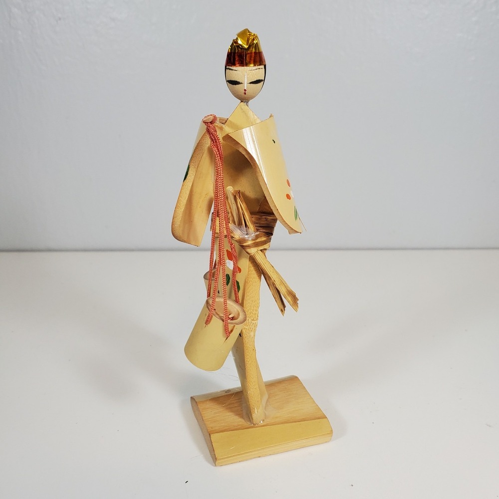 Vintage Japanese Bamboo Kokeshi Dancer Awa Odori Festival Figurine Doll Figure
